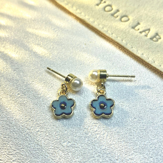 Blue Flower Pearl Earring